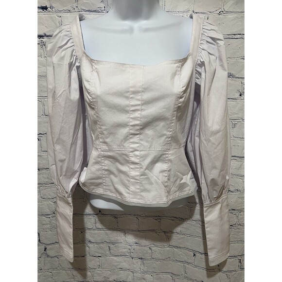 NWT Choosy White Square Neck Puff Sleeve Button Cuff Blouse Top Size Small - Picture 1 of 9